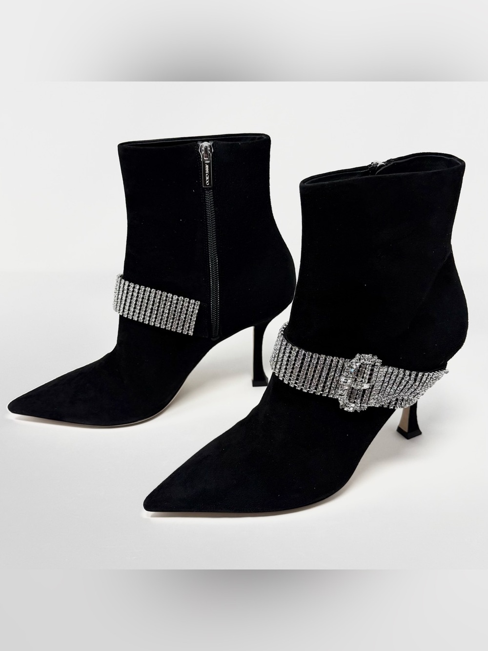 NIB Jimmy Choo Black Kaza Suede Ankle Boots with Crystal Strap Size Size 40
